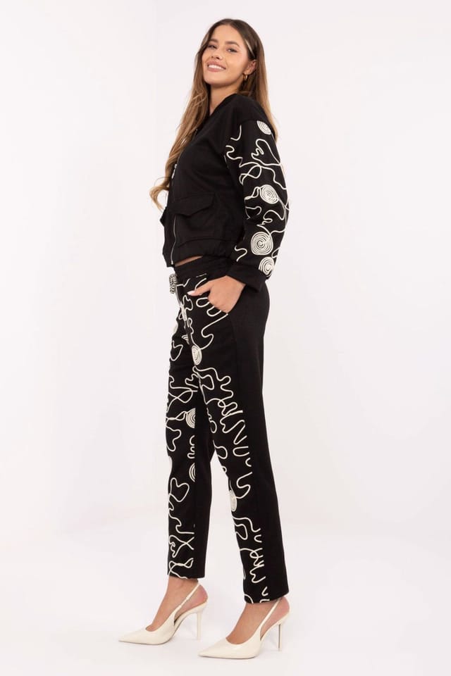 Love Lace Love Lace Women's Embroidered Zip Hoodie Tracksuit Set in Black - 2