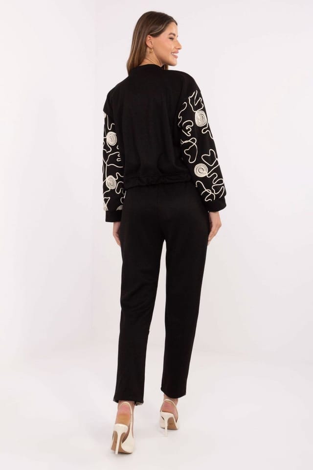 Love Lace Love Lace Women's Embroidered Zip Hoodie Tracksuit Set in Black - 3