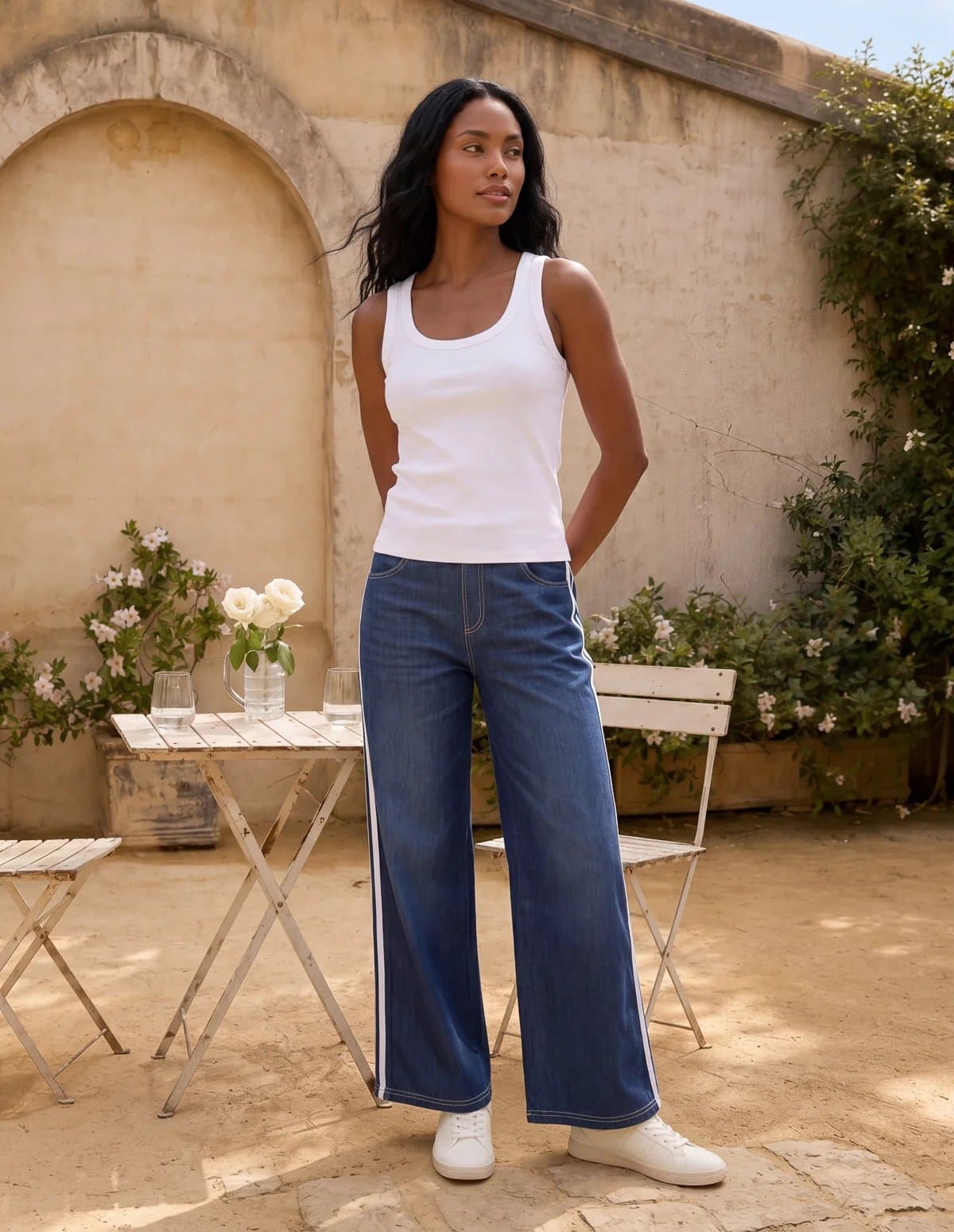 Blue Vanilla Multi Stretch Side Stripe Deep Waistband Trousers