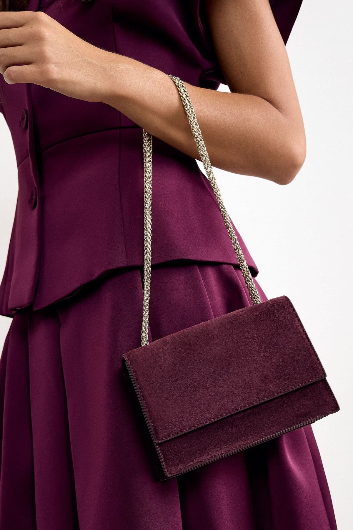 Phase Eight Phase Eight Women's Suede Chain Handle Clutch Bag in Maroon
