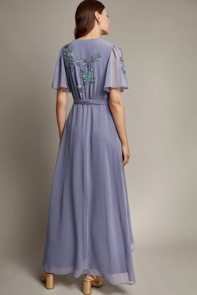 Monsoon Monsoon Women's Sarah Floral Embellished Maxi Wrap Dress in Mid Blue - 3