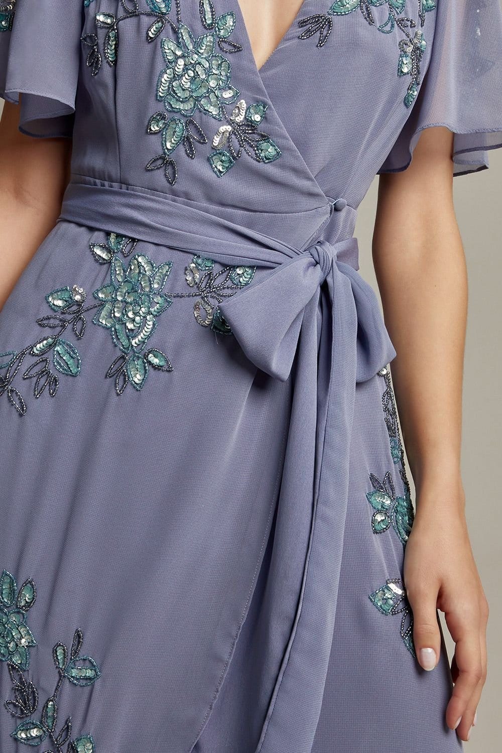 Monsoon Monsoon Women's Sarah Floral Embellished Maxi Wrap Dress in Mid Blue - 4