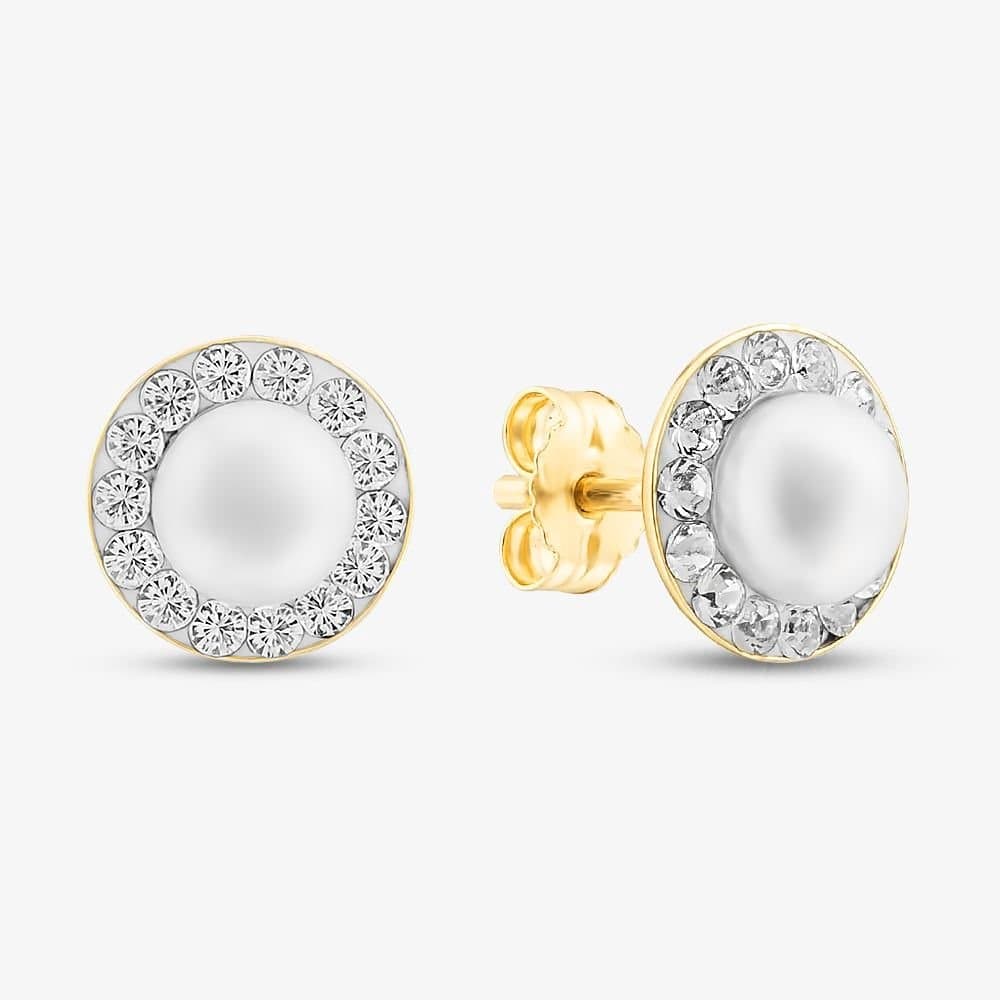 T.H.Baker T.H.Baker Women's 9ct Yellow Gold Cultured Pearl Crystal Stud Earrings 1.58.7559