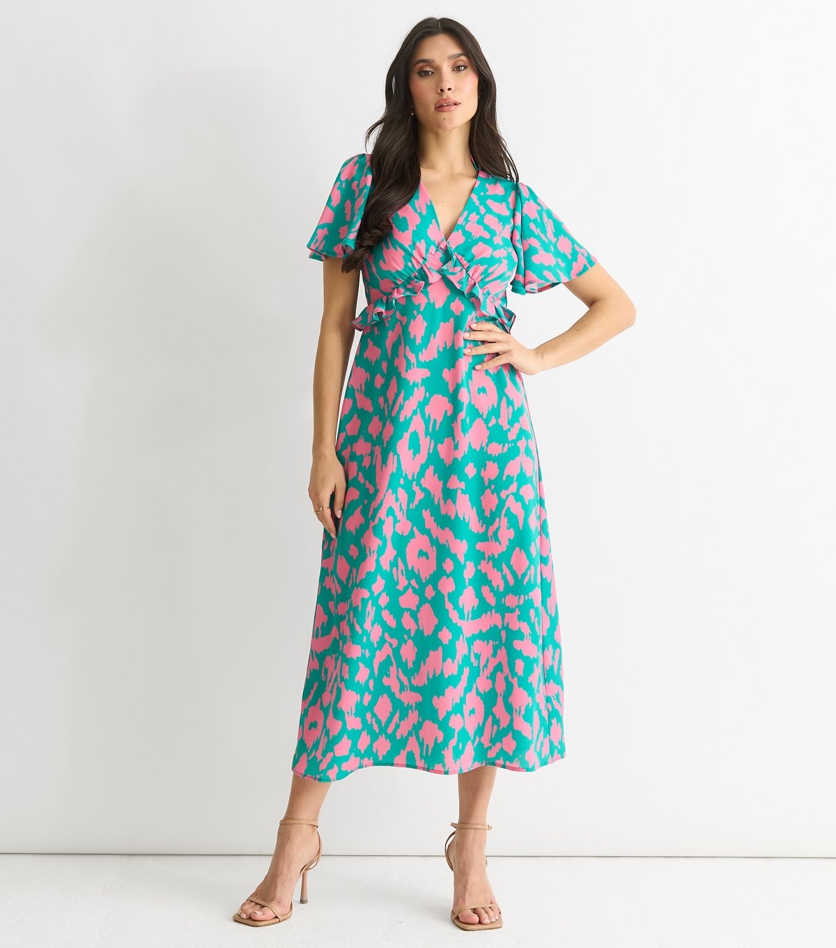 Gini London Women's Green Animal Print Ruffled Midi Dress Gini London New Look - 3