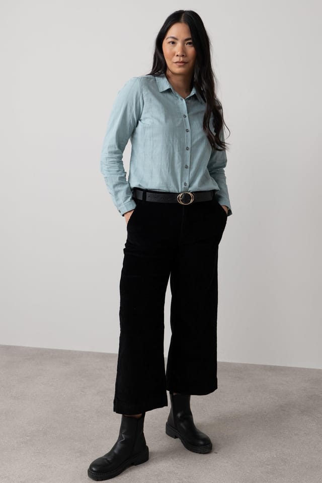 Lily & Me Lily & Me Women's Patsy Long Sleeve Cotton Check Shirt with Classic collar & cuffs in Duck Egg Blue - 3