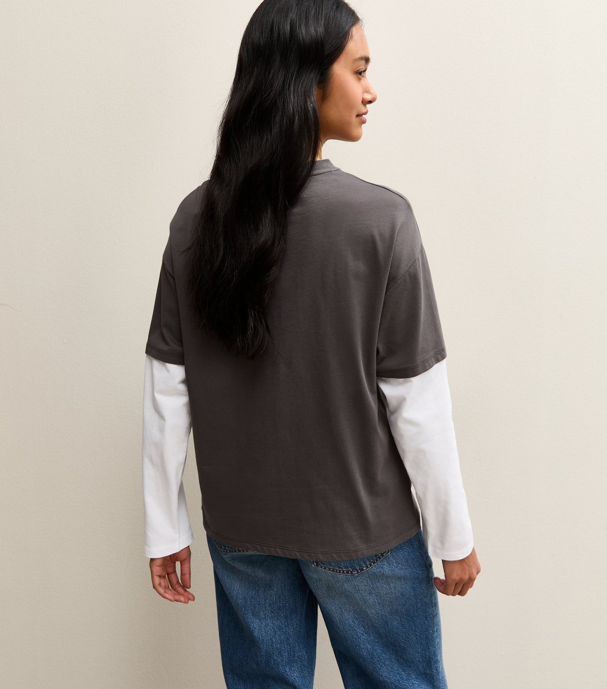 New Look Women's Dark Grey Boxy Layered Sleeve T-Shirt New Look - 4