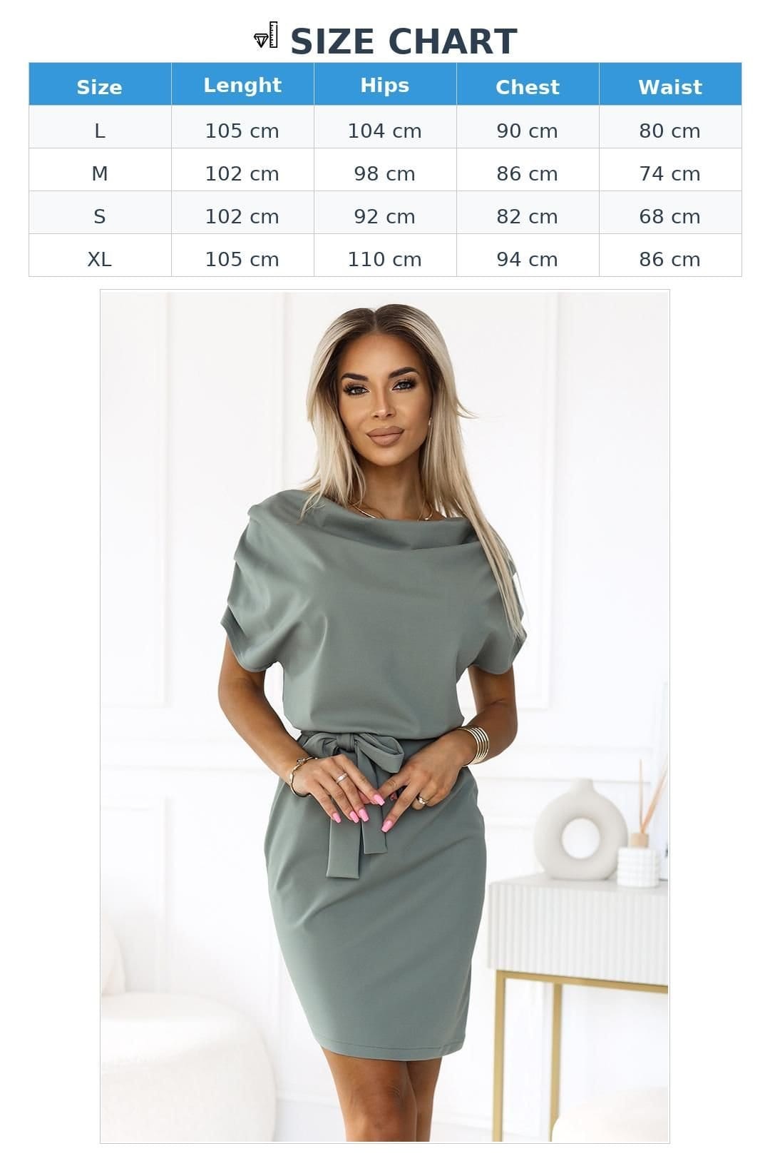 Love Lace Love Lace Women's Olive Asymmetrical Belted Elastic Dress in Green - 4
