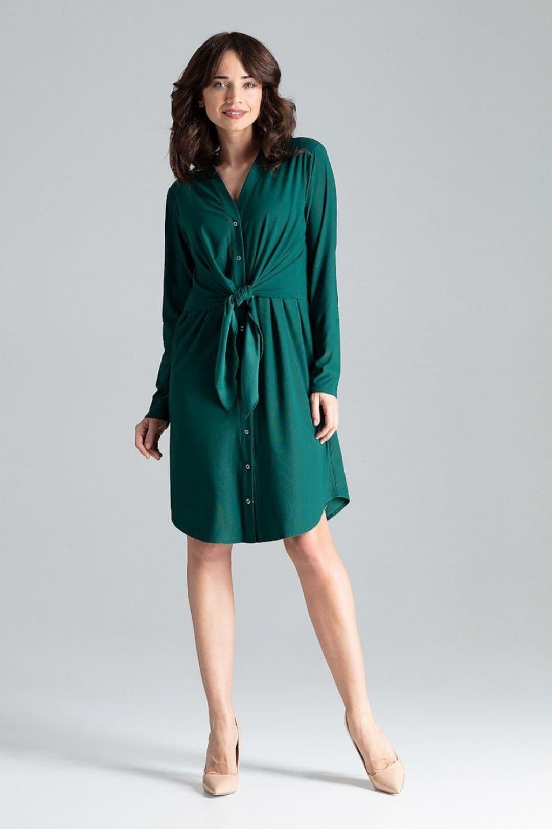 Love Lace Love Lace Women's Shirt Dress Tie Waist Decorative Spring in Green