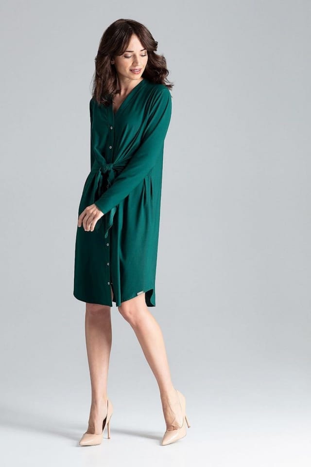 Love Lace Love Lace Women's Shirt Dress Tie Waist Decorative Spring in Green - 2