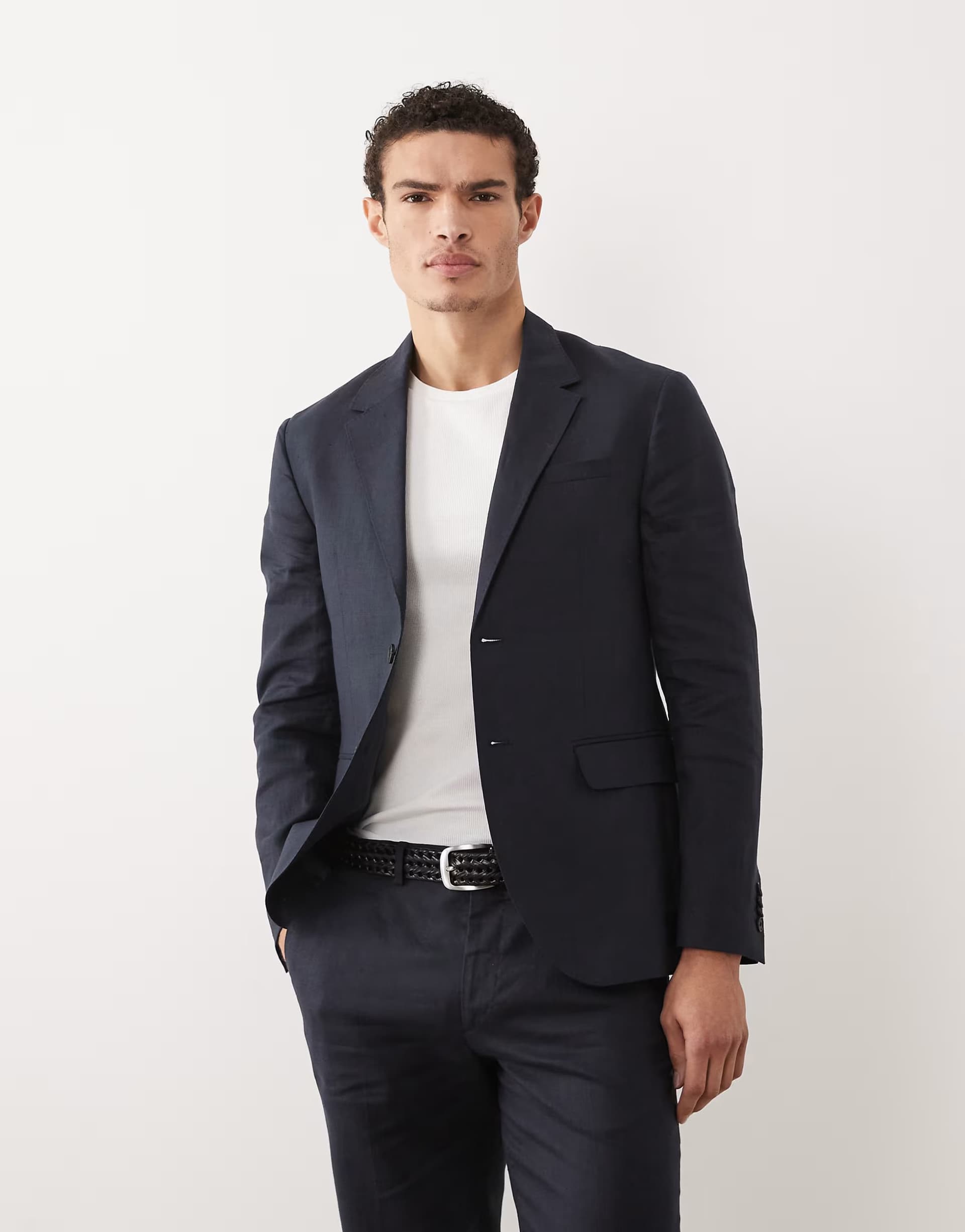 ASOS Jack & Jones Premium co-ord pure linen slim suit jacket in navy