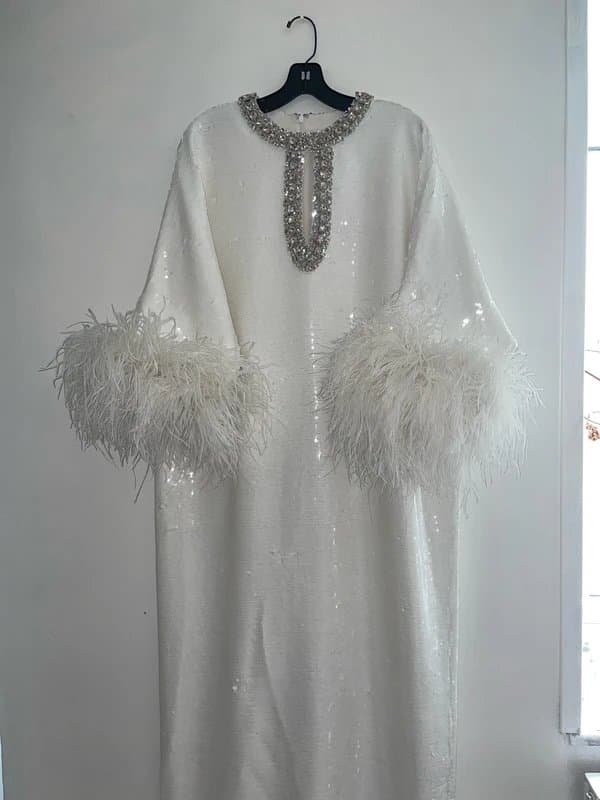 Self-Portrait Self Portrait Oversized White Sequin Embellished Maxi Dress UK 8 RP £650