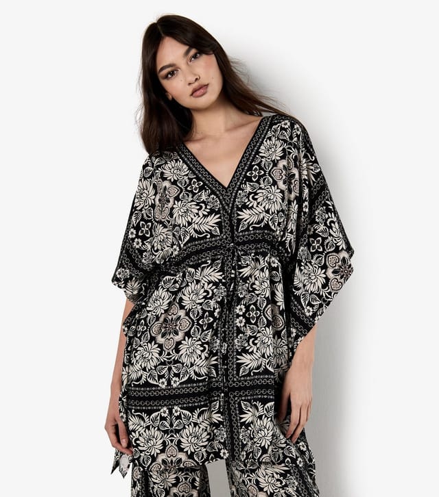 Apricot Women's Black Scarf Print Kimono Mini Dress Apricot New Look - 2