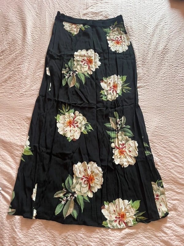 Topshop Floral Print Black Maxi Skirt With 2 Front Slits