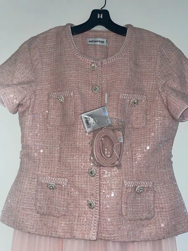 Self-Portrait Self-Portrait Boucle Long-Sleeve Midi Dress Size UK 14 RRP £460