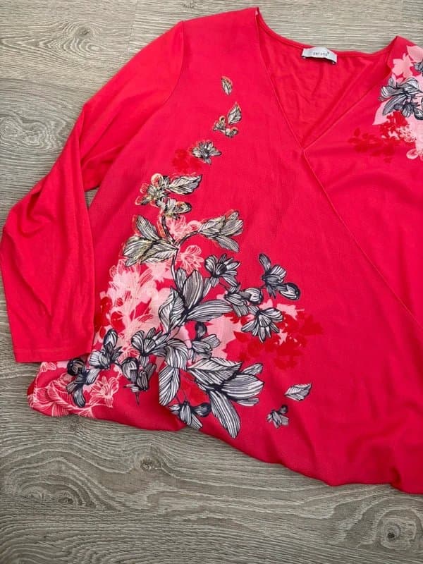 Marks & Spencer M&S Per Una Pink Floral Wrap Effect Top UK 22 EUR 50 Plus Size V-Neck 3/4 Sleeve