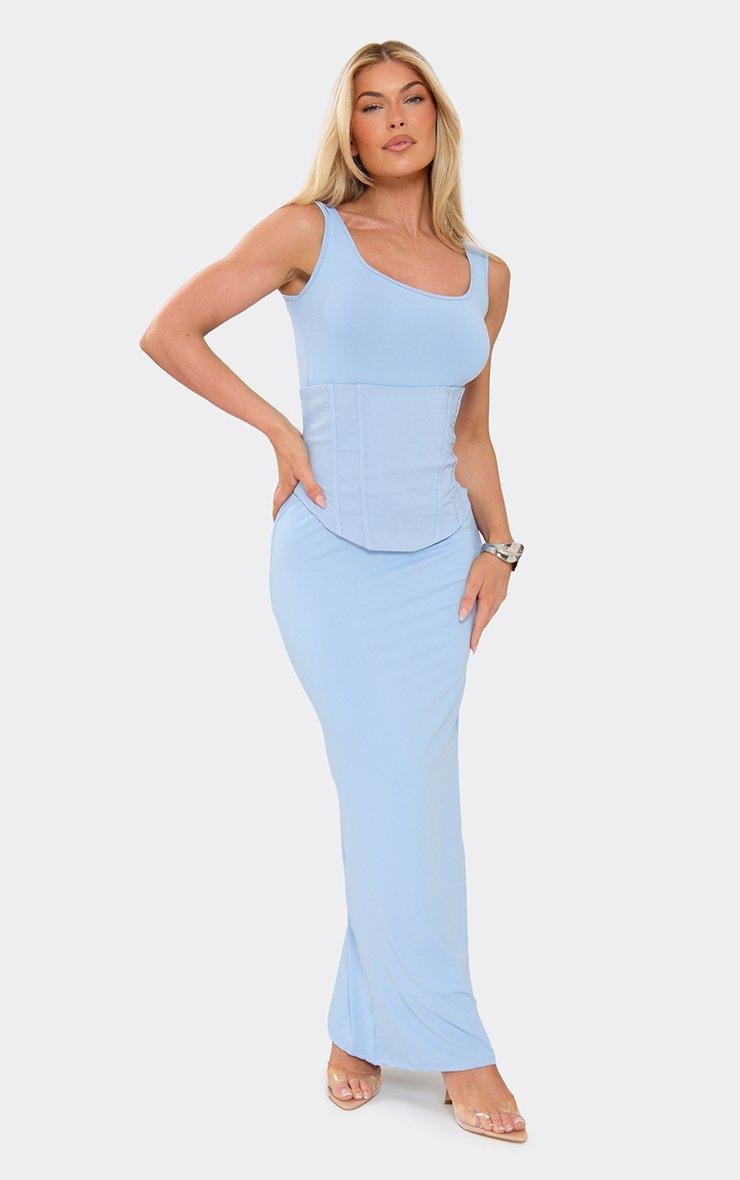 EGO Scoop Neck Corset Detail Maxi Dress In Blue, Women's Size UK 6 - 2