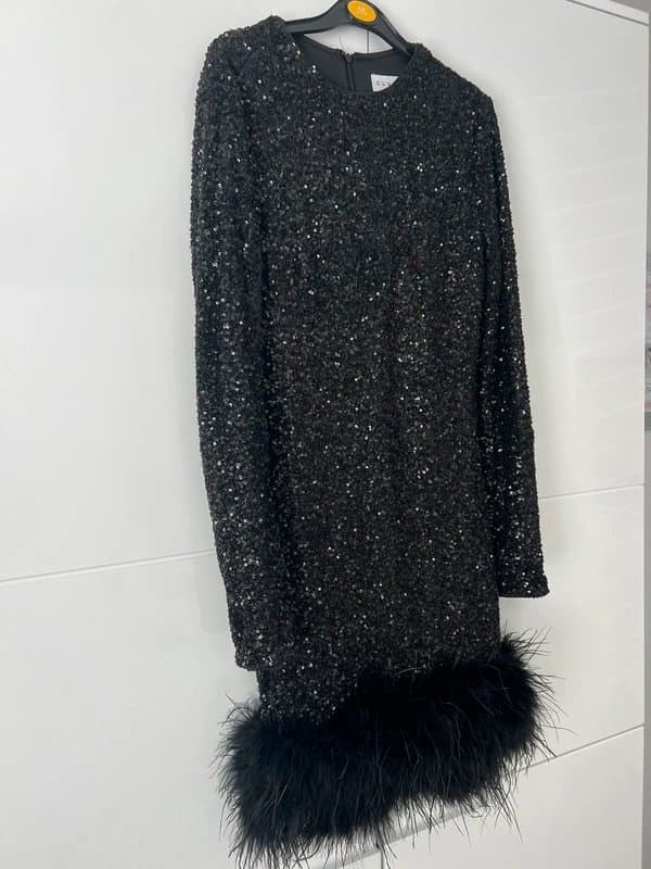 Club L Club London black sequins feather trim dress
