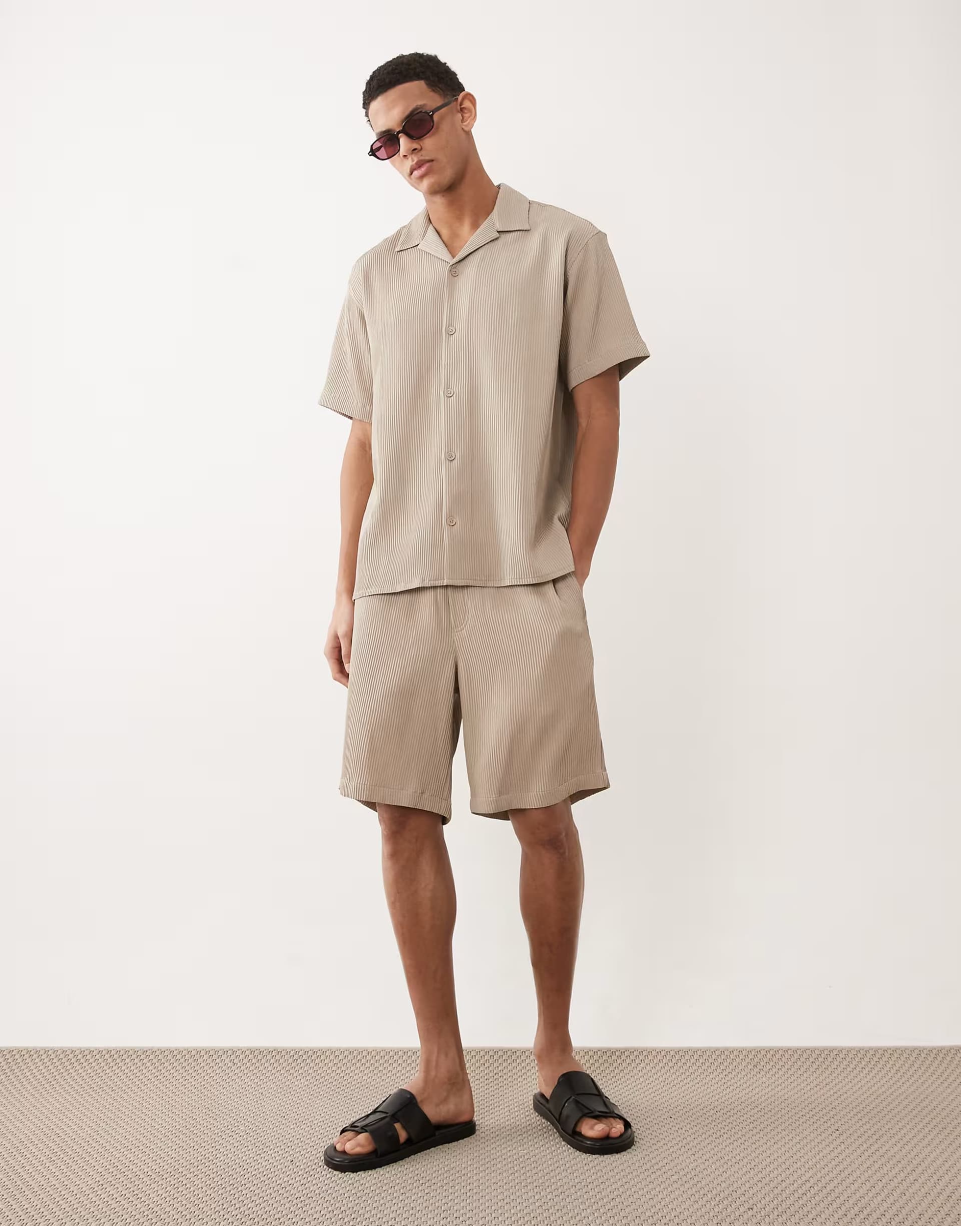 ASOS Jack & Jones resort shirt and shorts set in beige