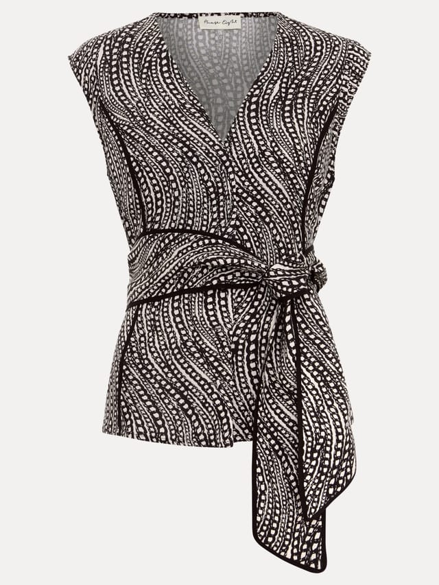 Phase Eight Phase Eight Women's Mariana Tie-Waist Printed Linen Top in Black - 2