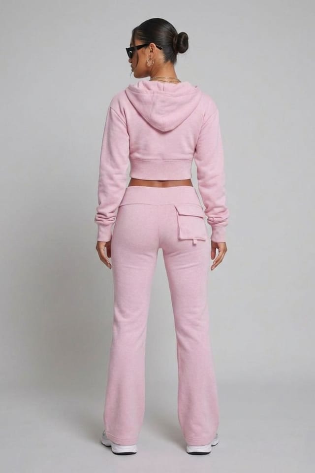 STYLEWISE STYLEWISE Women's Hooded Top & Fold Over Waist Trouser Fleece Co-ord Set in Pink - 2