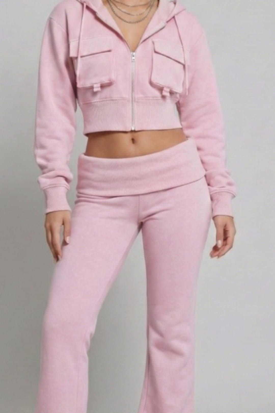 STYLEWISE STYLEWISE Women's Hooded Top & Fold Over Waist Trouser Fleece Co-ord Set in Pink - 4