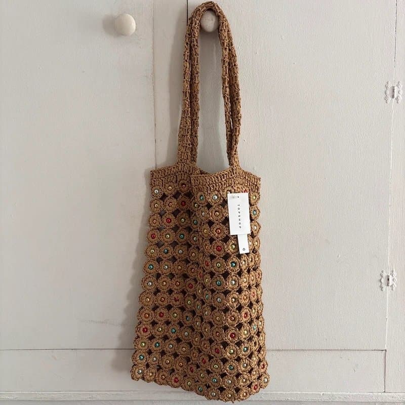 Topshop Topshop crochet tote bag with multicoloured beads