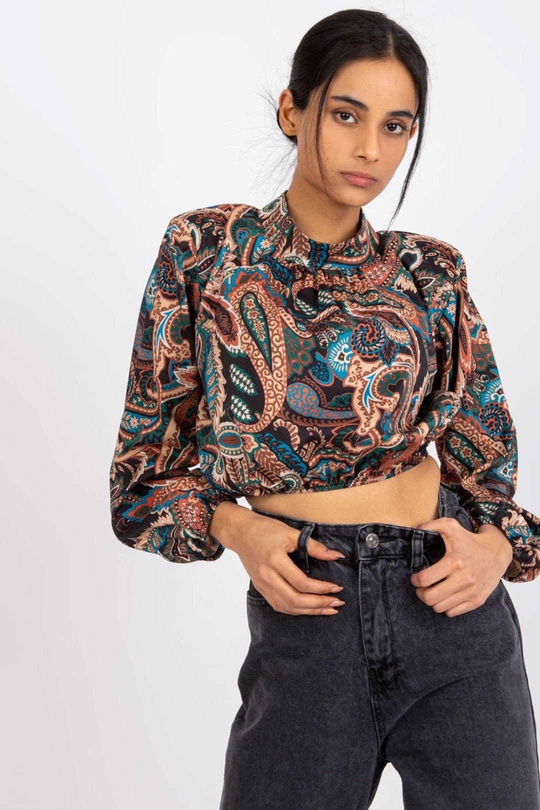 Love Lace Love Lace Women's Everyday Long Sleeve Stand Collar Blouse in Brown