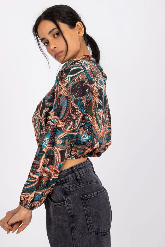 Love Lace Love Lace Women's Everyday Long Sleeve Stand Collar Blouse in Brown - 2