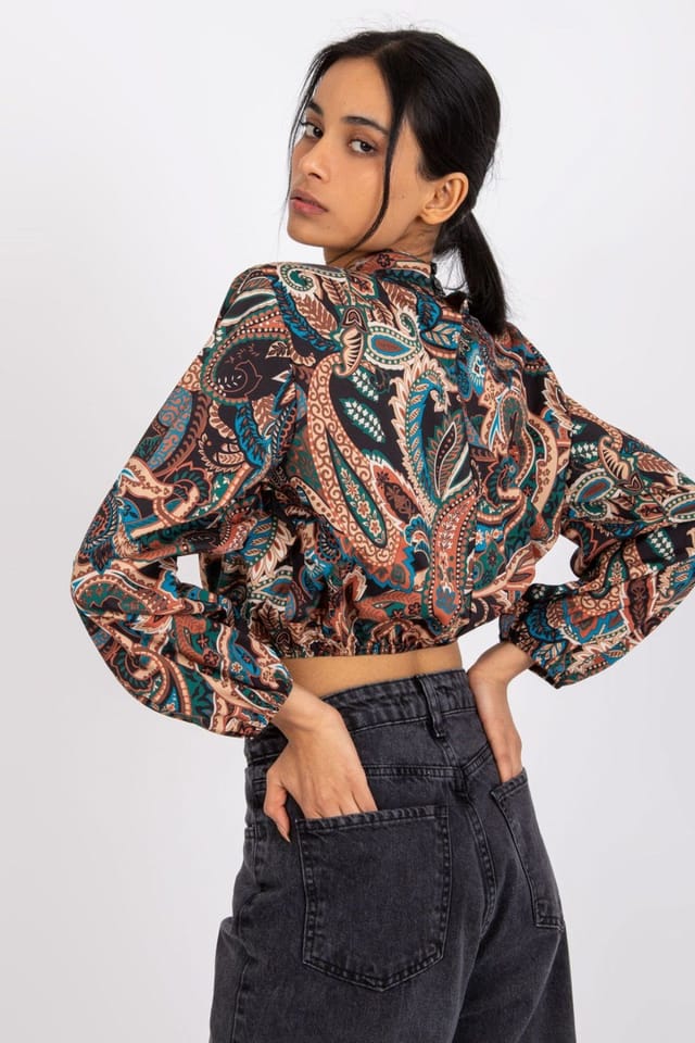 Love Lace Love Lace Women's Everyday Long Sleeve Stand Collar Blouse in Brown - 3