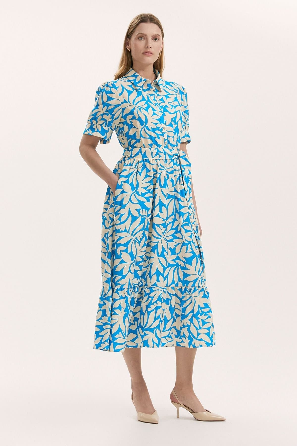 Finery London Finery London Women's Liana Floral Midi Tiered Dress in Turquoise