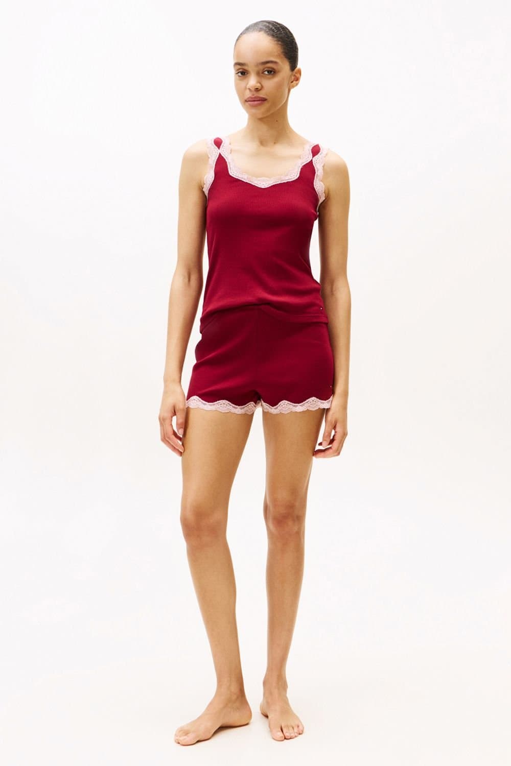 Tommy Hilfiger Tommy Hilfiger Women's Ess. Lace Cami Short Pj Set Rouge in Red