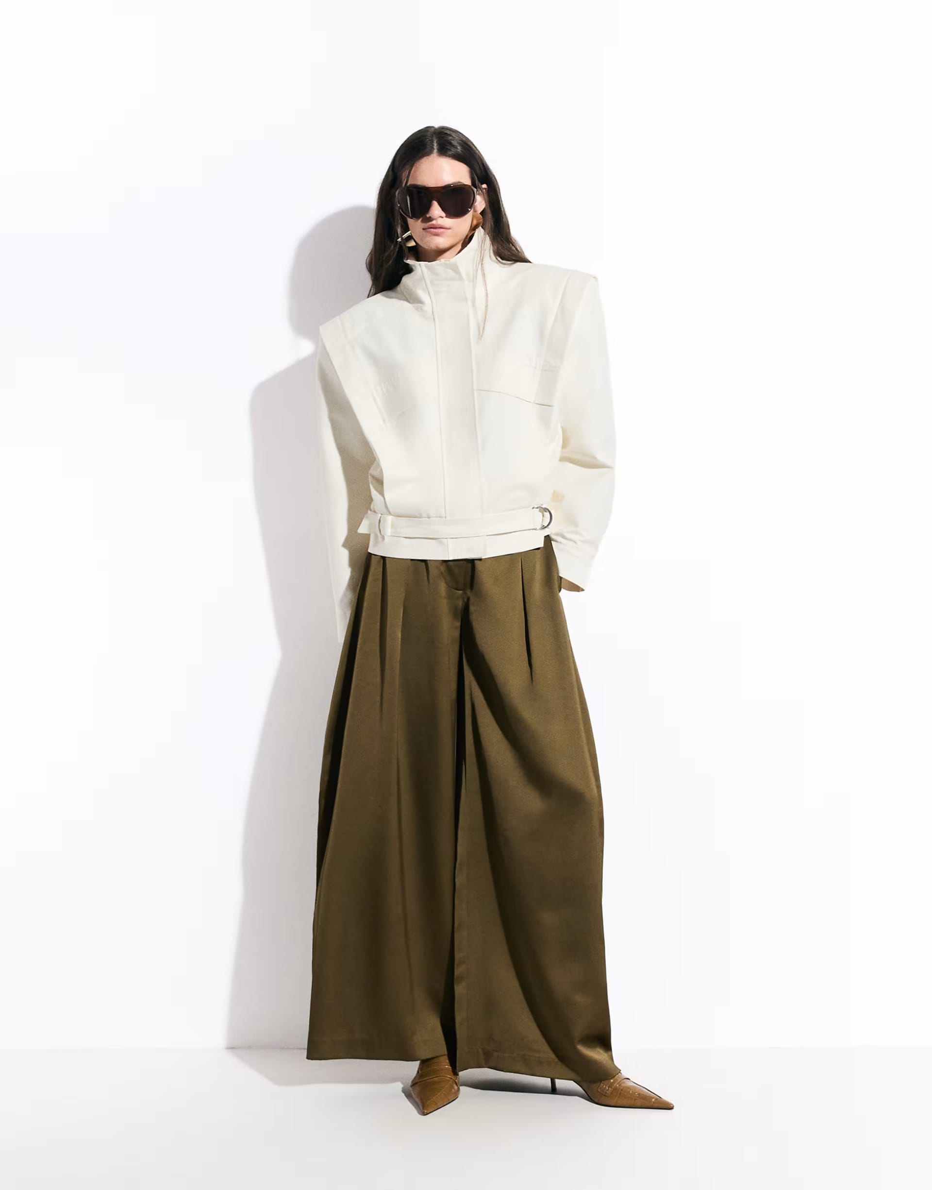 ASOS Satin Khaki Wide Leg Trousers