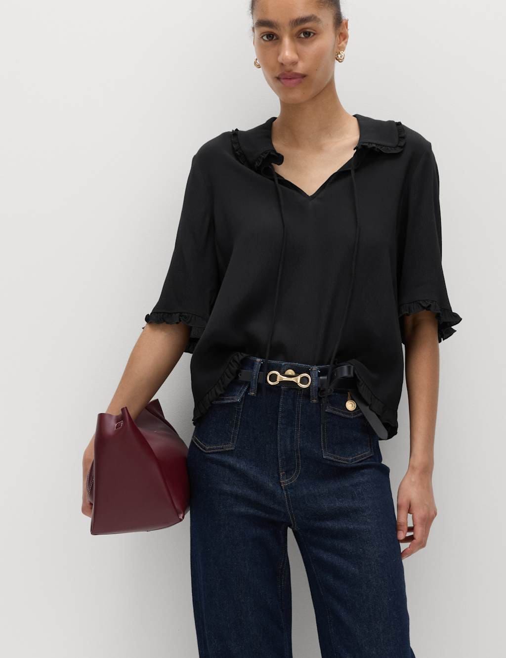 M&S Frill Detail Top Black