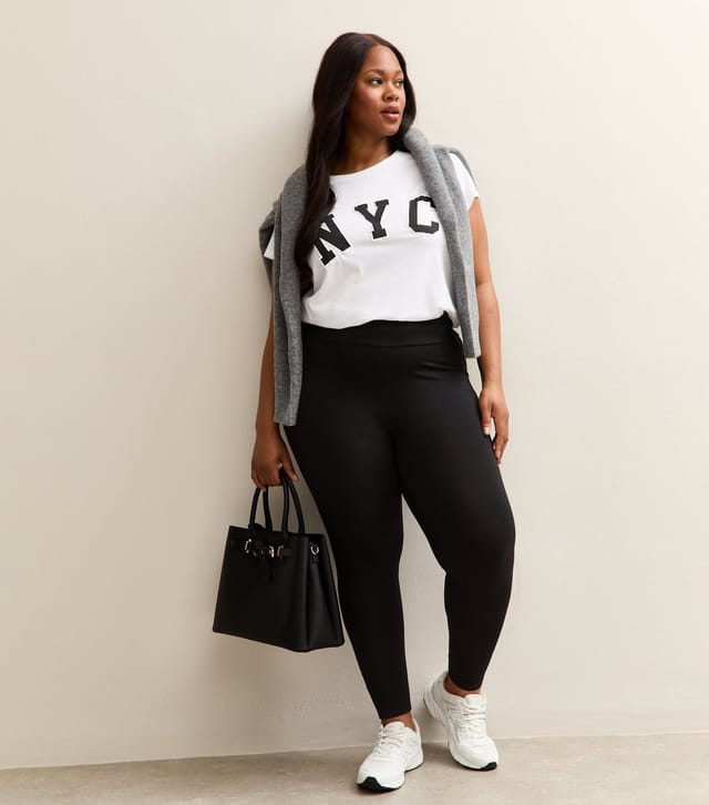 New Look Women's Plus Size Black Jersey High Waist Leggings Curves New Look - 3