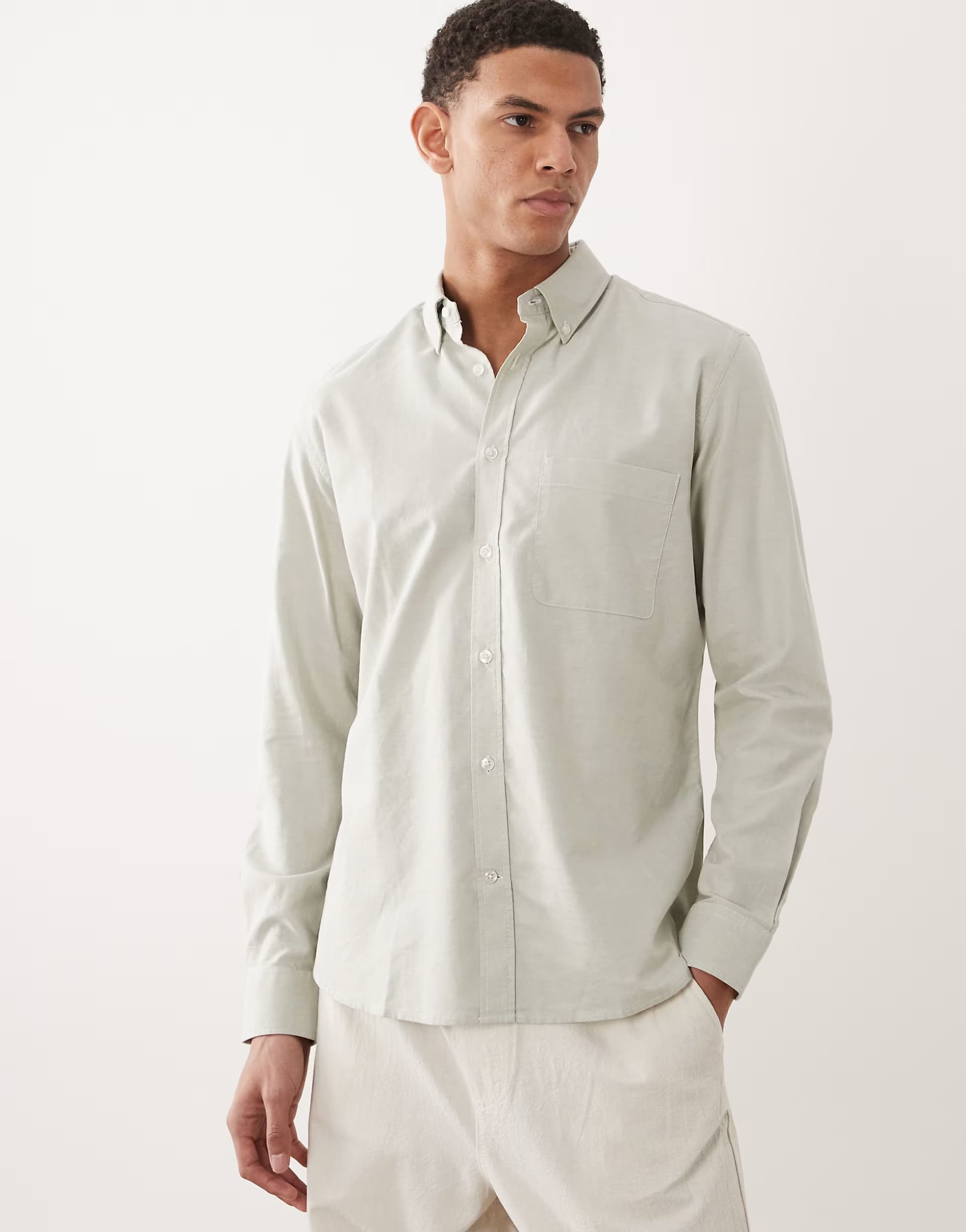 ASOS Mango 100% cotton relaxed fit long sleeve striped shirt in mint green