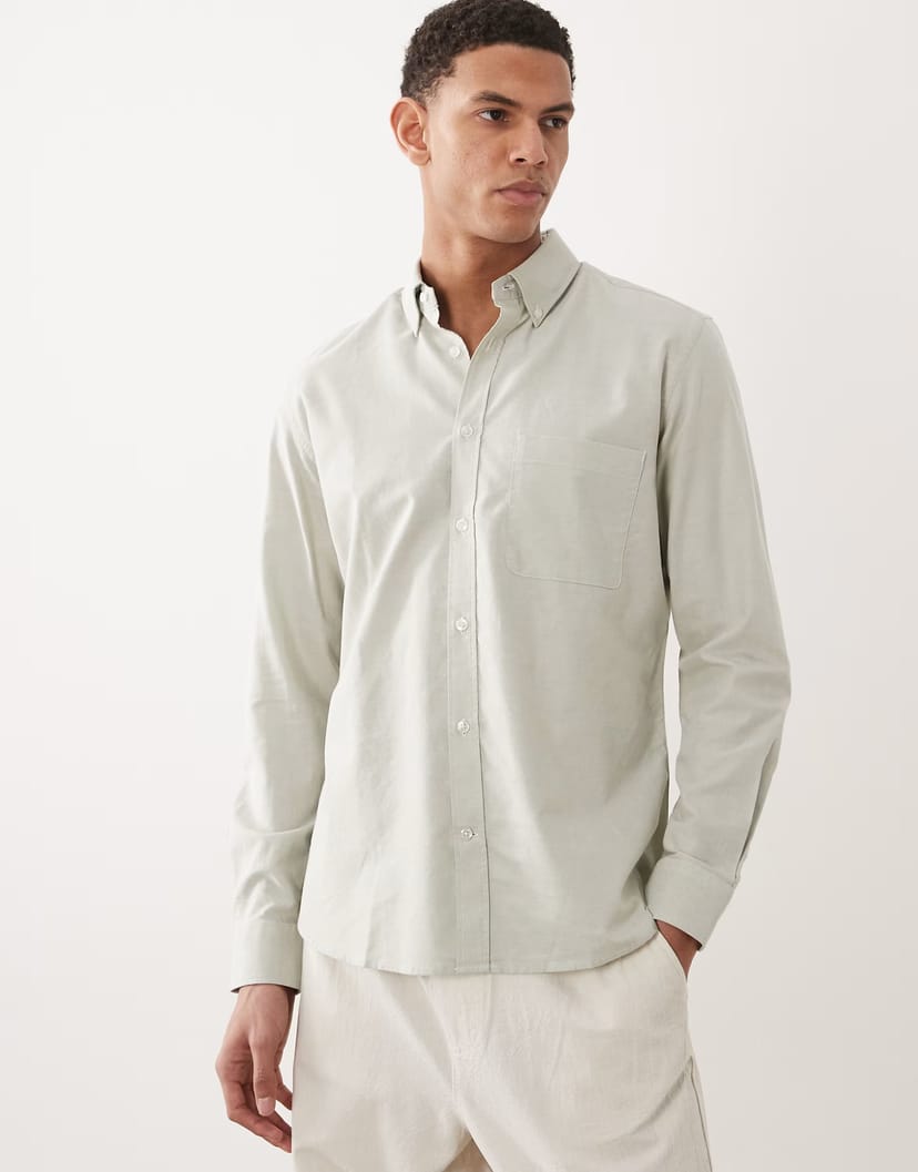 ASOS Mango 100% cotton relaxed fit long sleeve striped shirt in mint green - 1