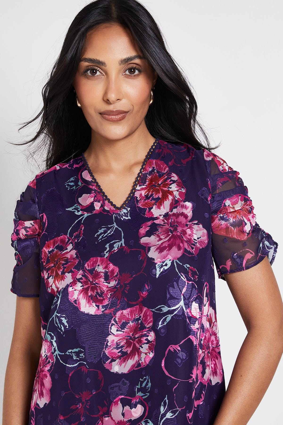 Wallis Wallis Women's Petite Floral Puff Sleeve Shift Dress in Navy - 4