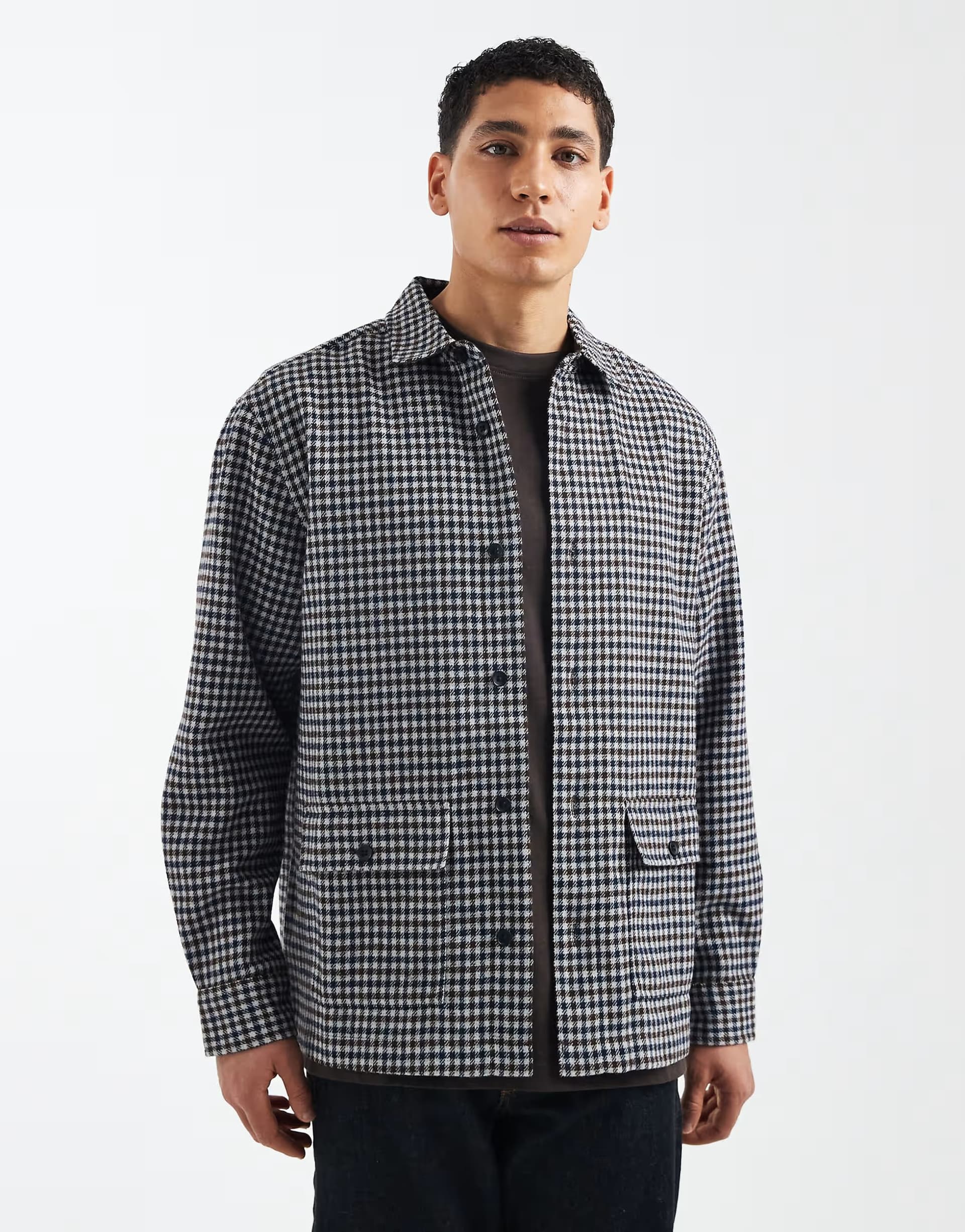 ASOS ASOS DESIGN Navy Check Boxy Oversized Shirt
