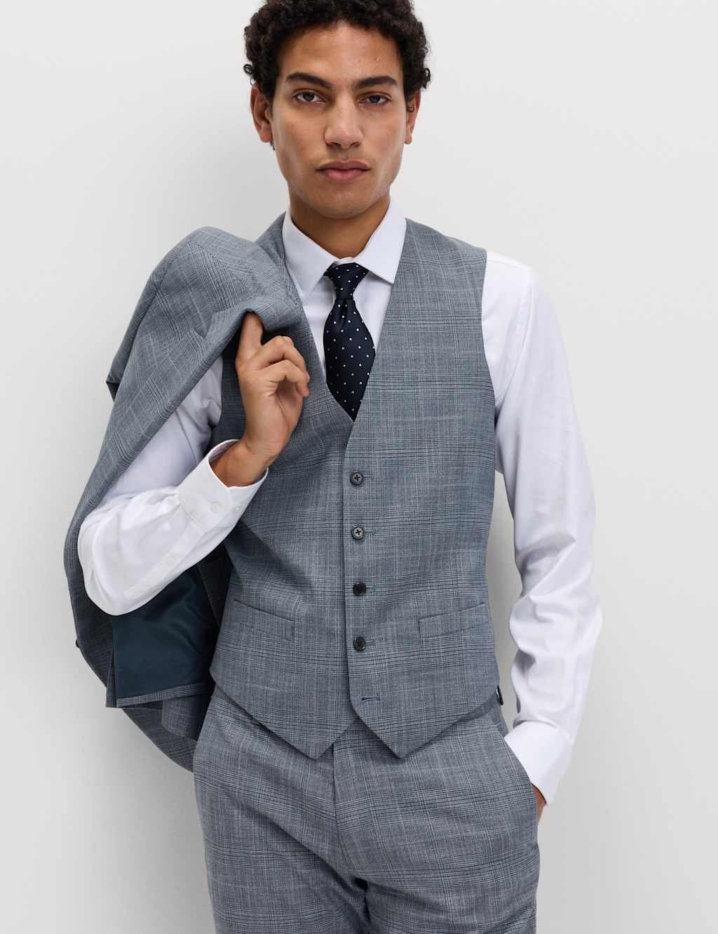 Marks & Spencer M&S Regular Fit Check Waistcoat Mid Blue