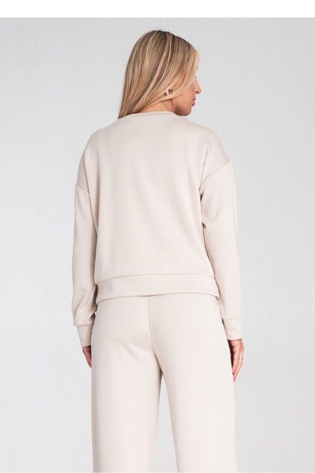 Love Lace Love Lace Women's Long Sleeve Round Neck Flap Pocket Sweatshirt in Beige - 3