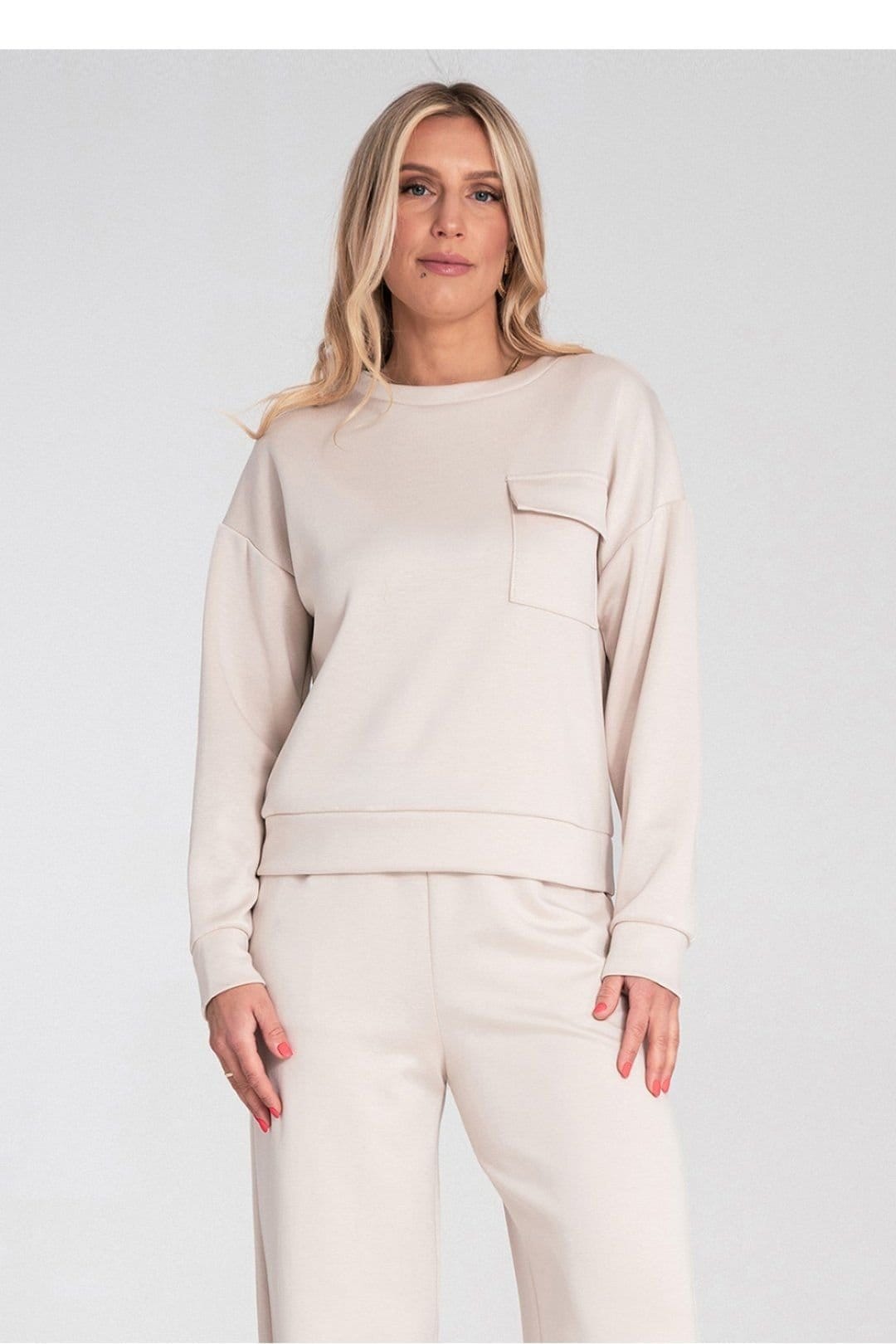 Love Lace Love Lace Women's Long Sleeve Round Neck Flap Pocket Sweatshirt in Beige - 4