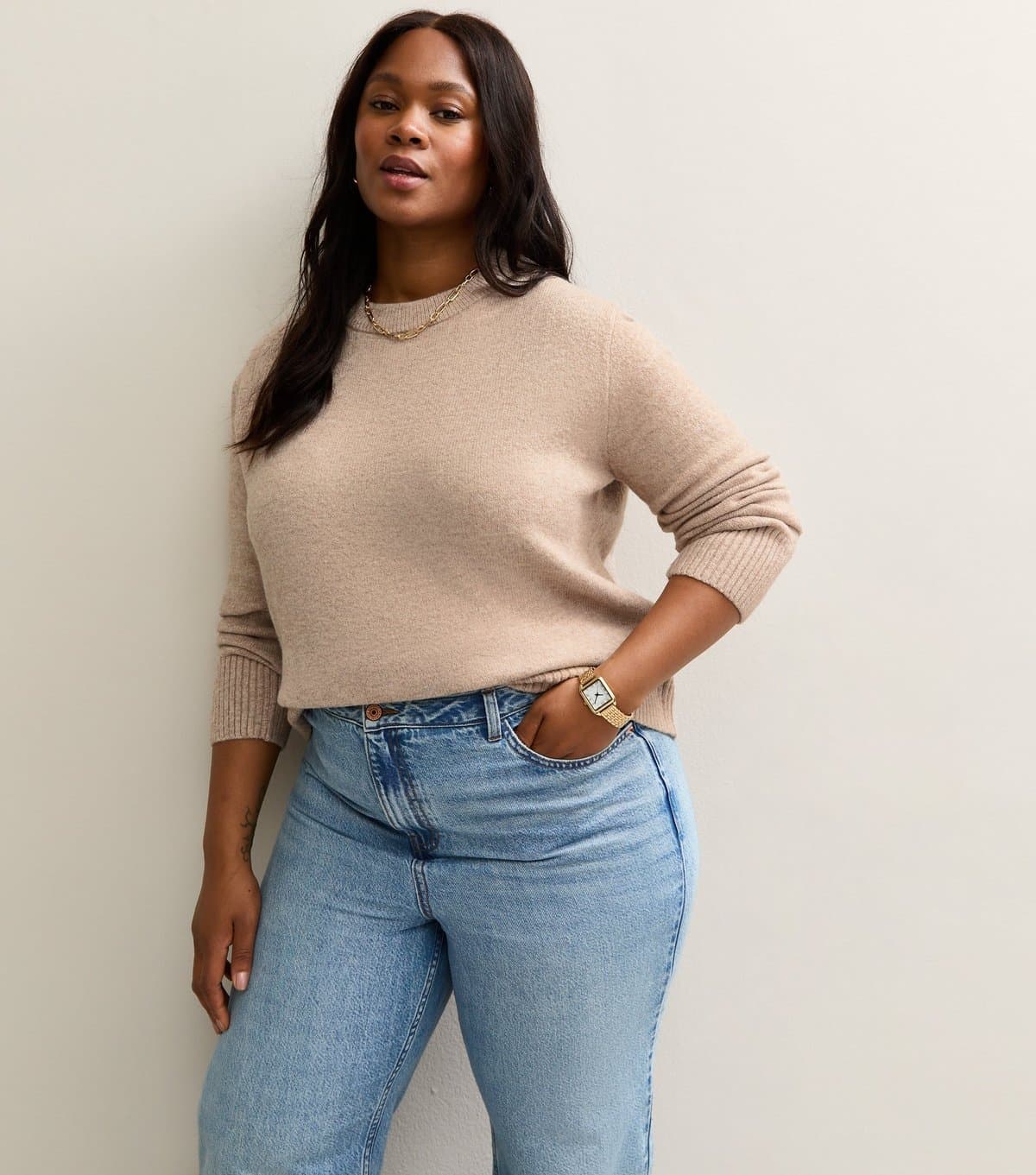 New Look Women's Plus Size Mink Crew Neck Jumper Curves New Look