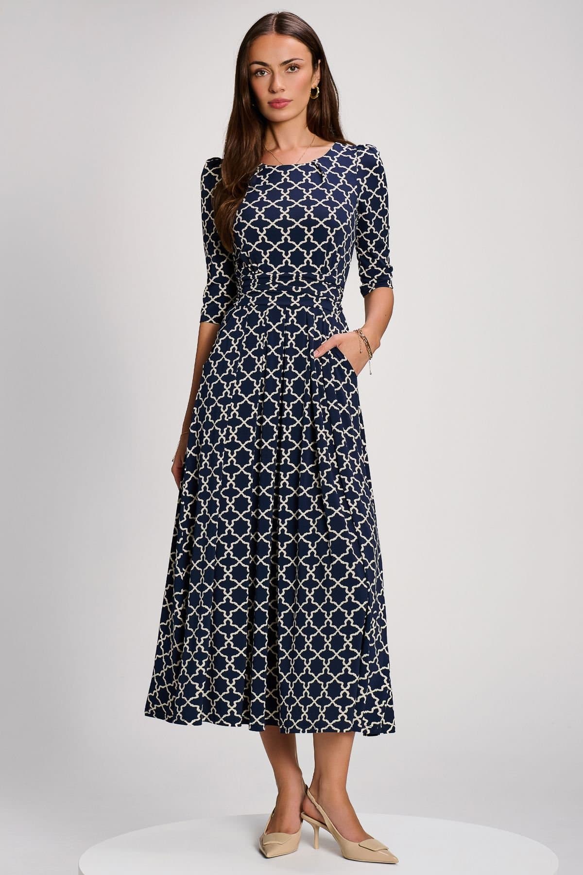 Jolie Moi Jolie Moi Women's Printed Jersey Maxi Dress with 3/4 Sleeve