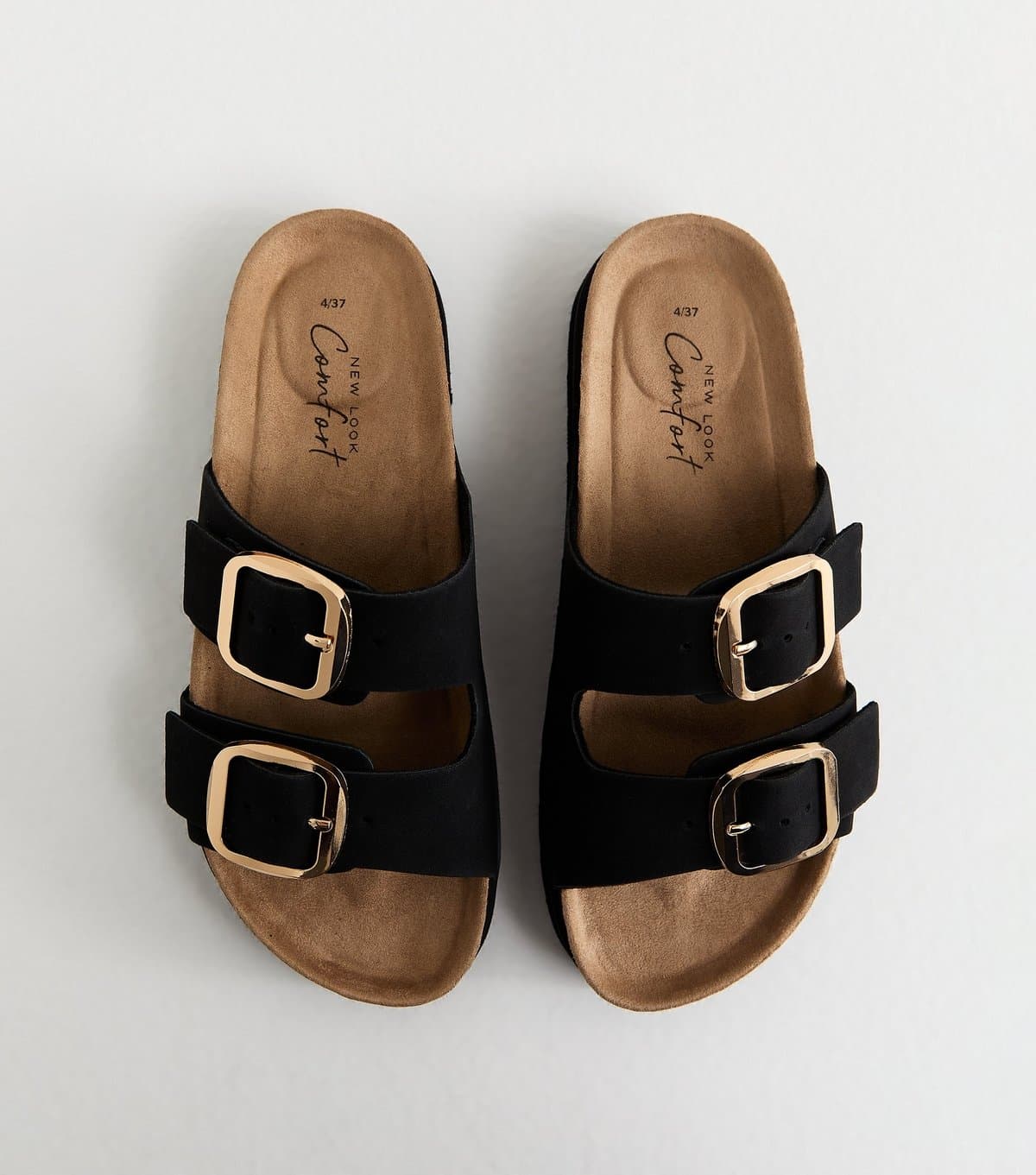 New Look Women's Black Cork Sole Double Strap Mule Sandals Vegan New Look