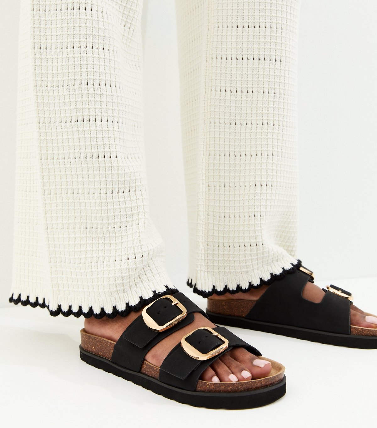 New Look Women's Black Cork Sole Double Strap Mule Sandals Vegan New Look - 2