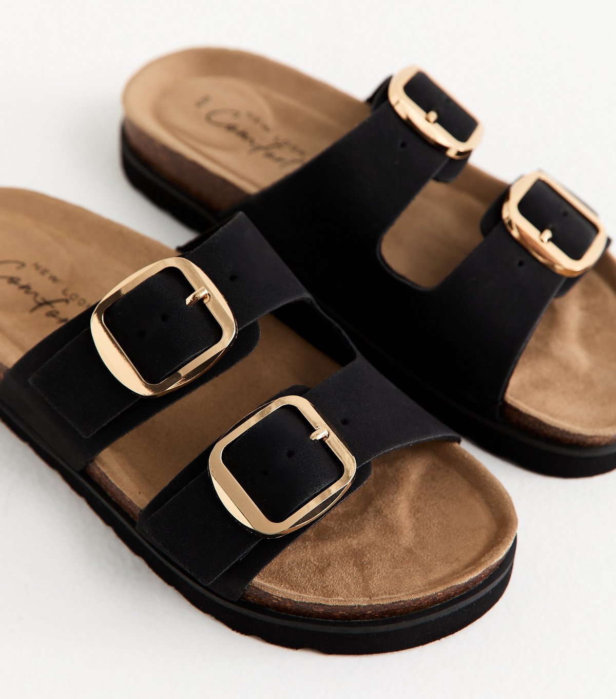 New Look Women's Black Cork Sole Double Strap Mule Sandals Vegan New Look - 3