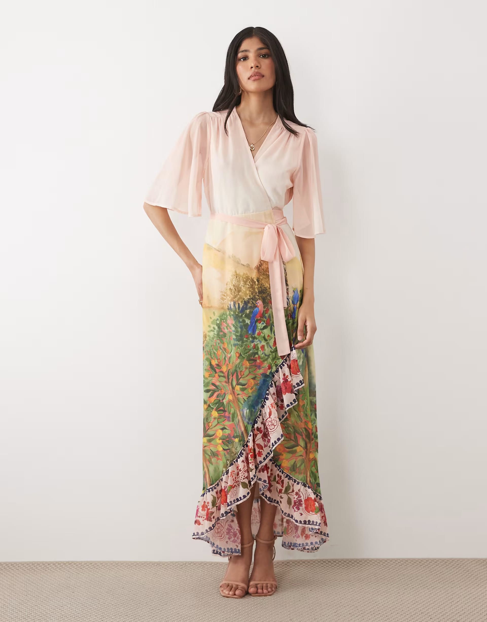 ASOS Pink Floral Wrap Maxi Dress