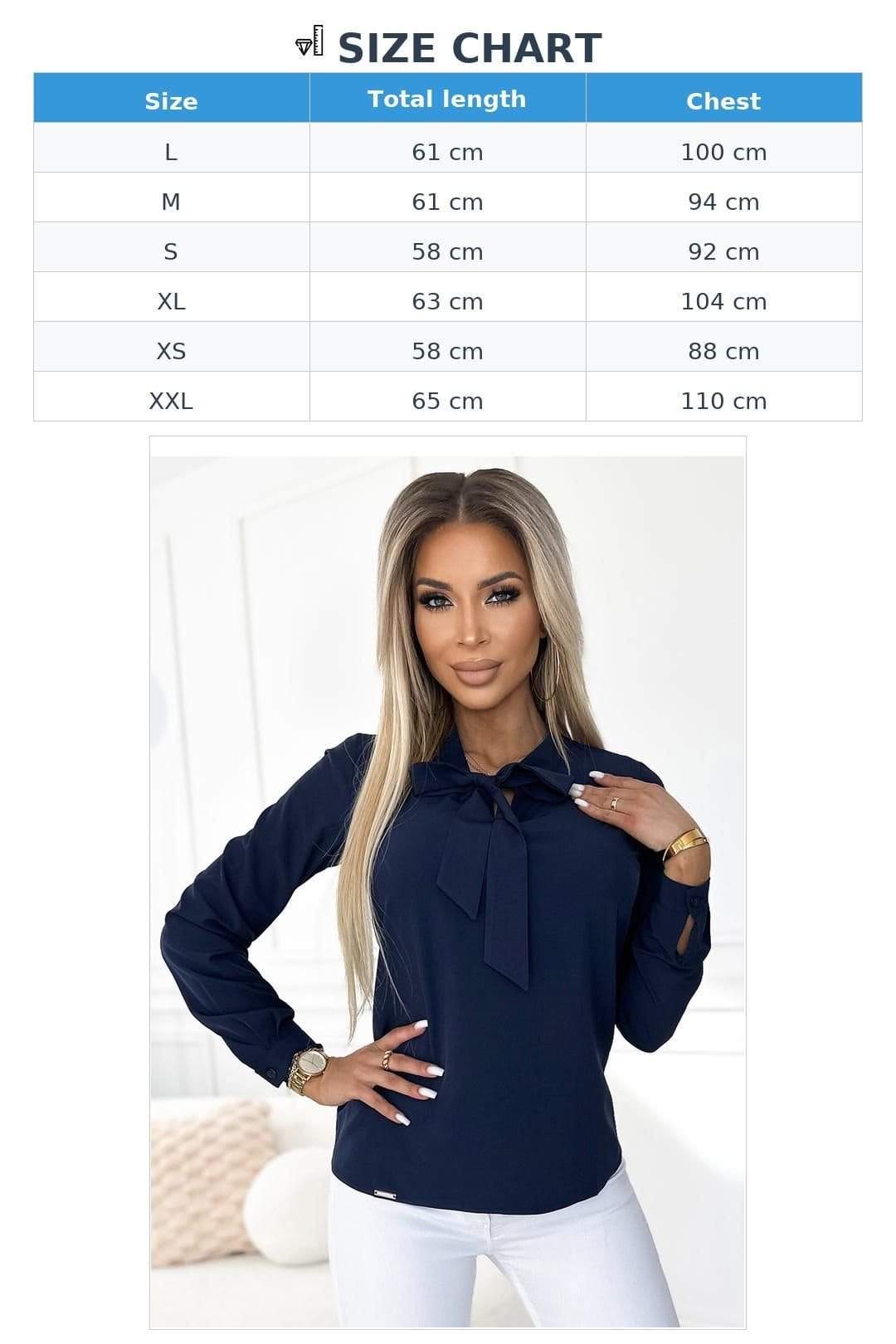 Love Lace Love Lace Women's Long Sleeve Blouse Front Binding in Blue - 4