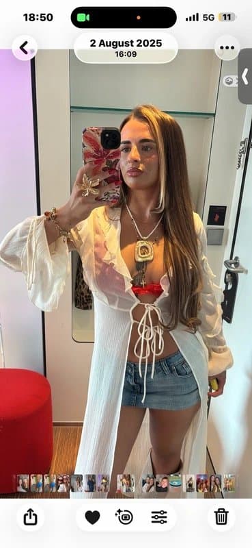 Bershka Bershka Cream chiffon tie front long top
