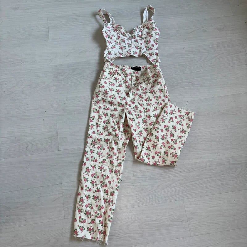 ASOS ASOS luxe white pink denim co-ord in ditsy print 2pc
